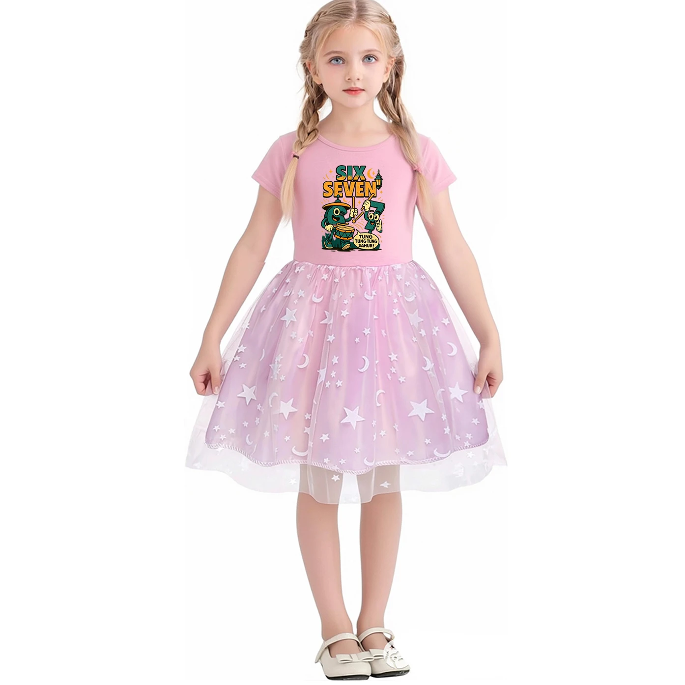 Kids Six Seven Dress 67 Steal A Brainrot Baby Girls Short Sleeve Casual Dresses Girls Fancy Princess Vestidos Children Clothing