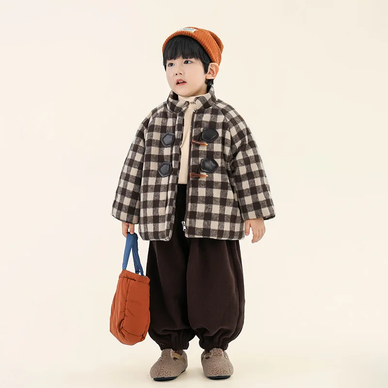

Детские парки UNITIM для маленьких мальчиков, утепленная теплая детская зимняя куртка в клетку в стиле ретро для мальчиков от 1 до 8 лет, повседневная водолазка для мальчиков-подростков, верхняя одежда, пальто
