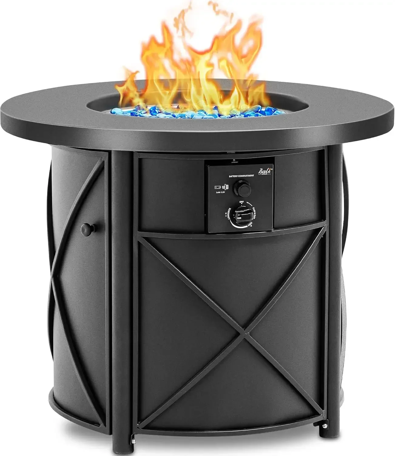 

BALI OUTDOORS 30 Inch Round Gas Fire Pit Table, 50,000 BTU Propane Fire Pit Column with Blue Fire Glass Stone for Outside