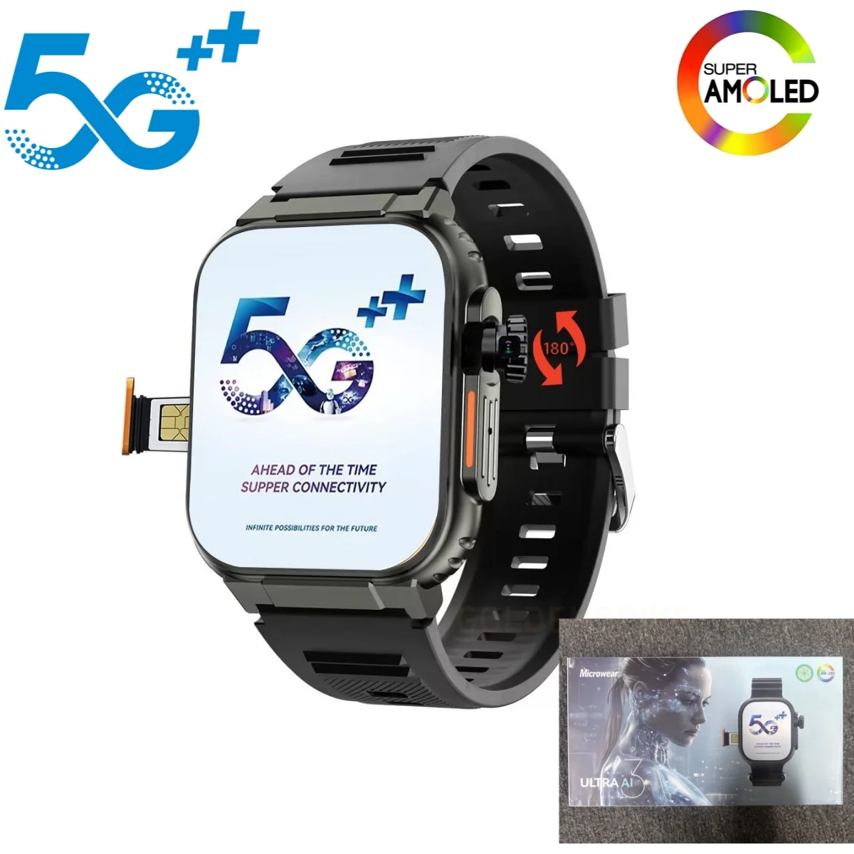 Microwear Ultra Ai3 Smart Watch 5G Smartwatch With Android 10.0 System Sim Card Slot GPS Position WIFI App Download Global Call