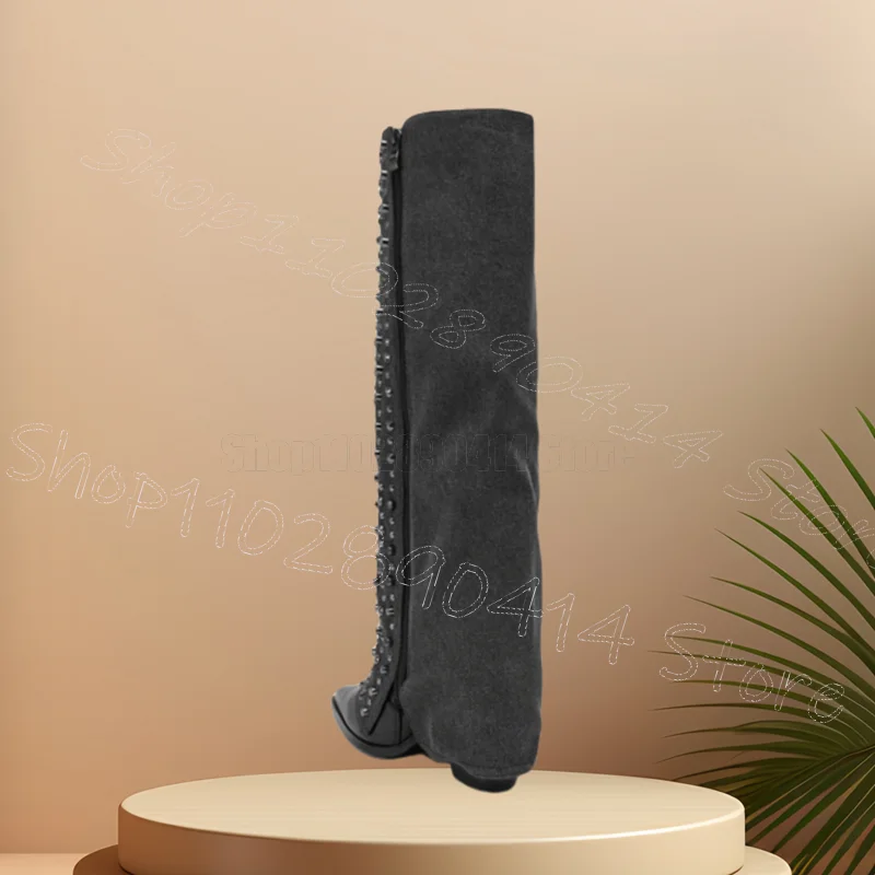 رمادي المسامير الدنيم تحولت أشار تو الأحذية الجانب سستة النساء أحذية كعب عالي مكتنز حفلة يؤرخ 2025 Zapatos Para Mujere