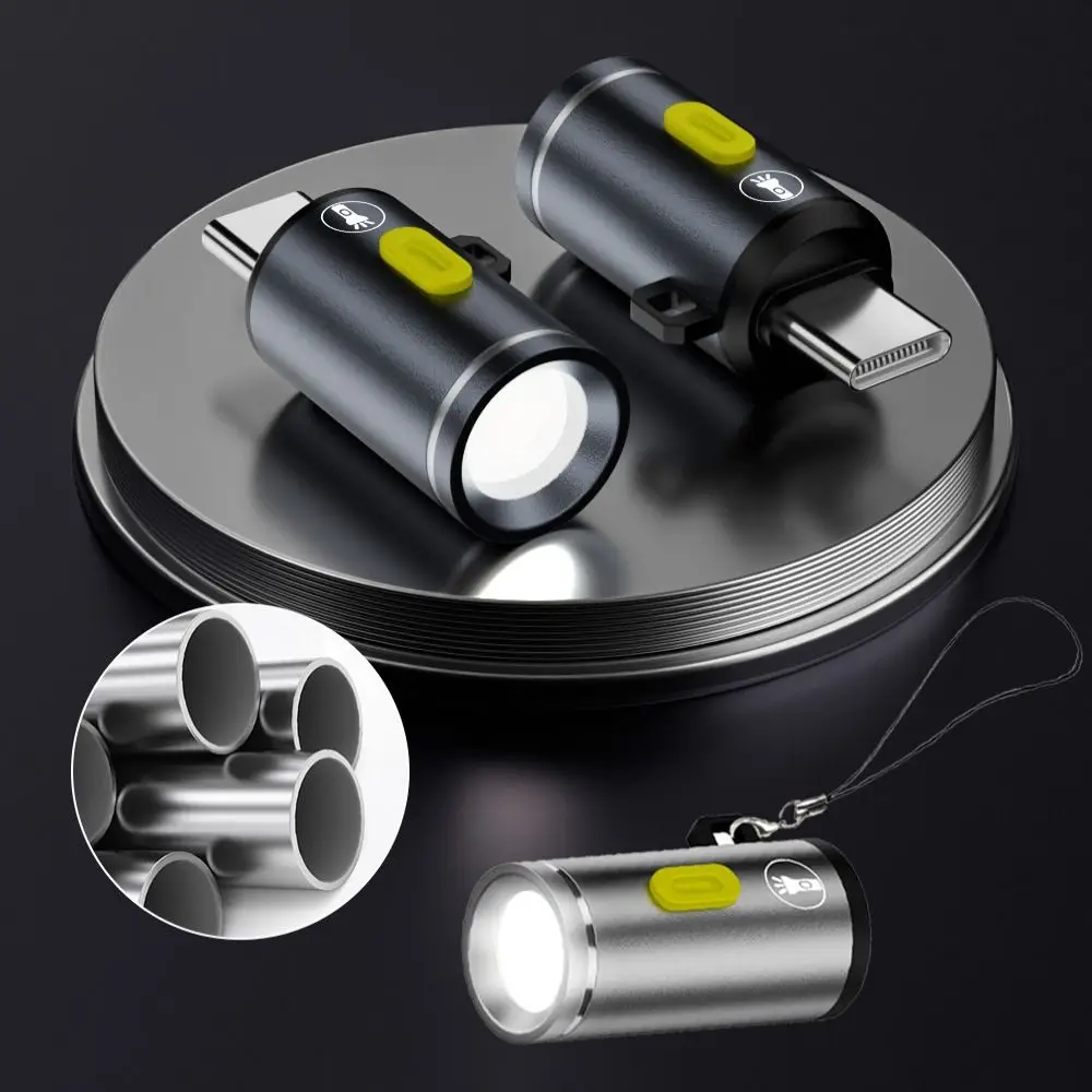 

230 High Lumens Type-C Mini Flashlight with Lanyard Plug and Play LED Flashlight Portable Aluminum Alloy USB C Emergency Lamp