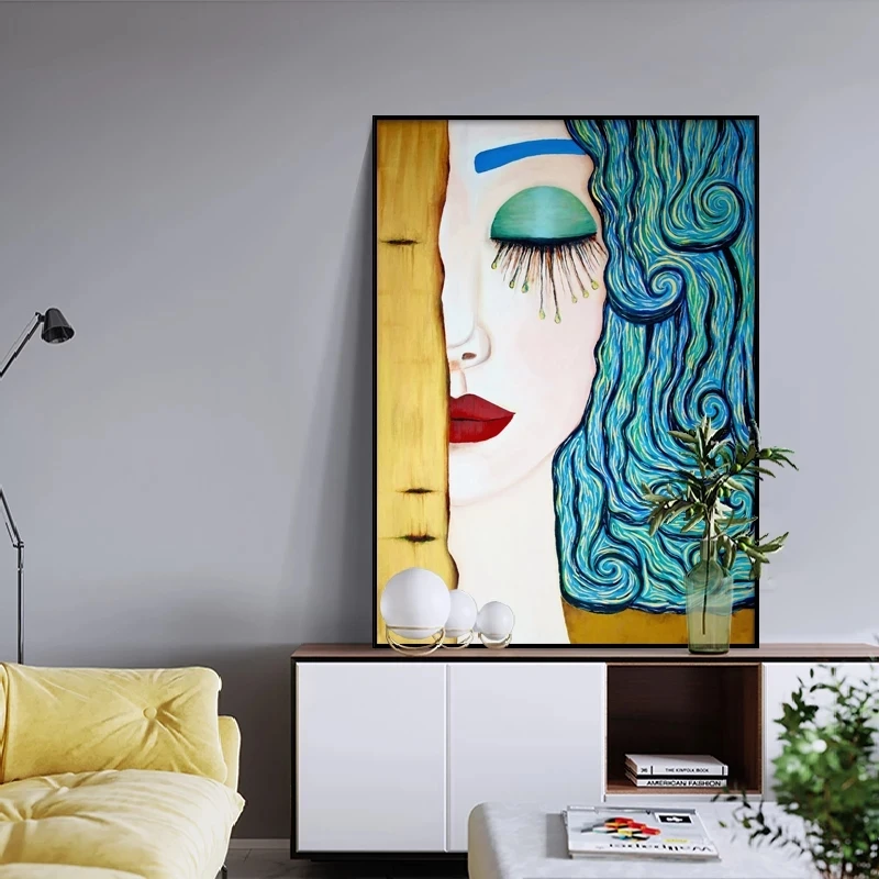 1pc Framless Artist Gustav Klimt The Kiss Abstract Canvas Painting Poster Wall Art Picture for Living Room Home Decor