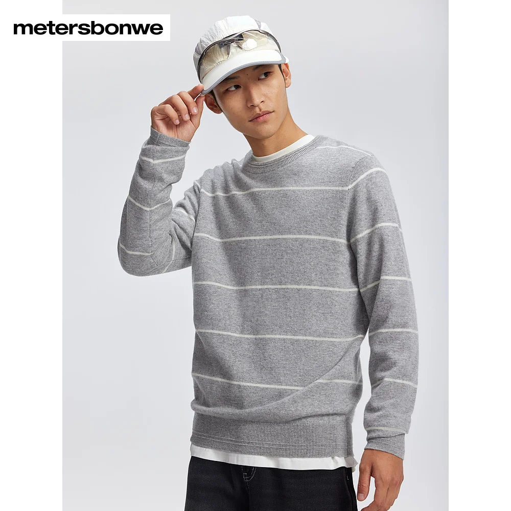 Metersbonwe-Men's 100% Wool Round Collar Long-Sleeved Sweater  Multi-Color Soft Comfortable Jumper Fluffy Warm Winter