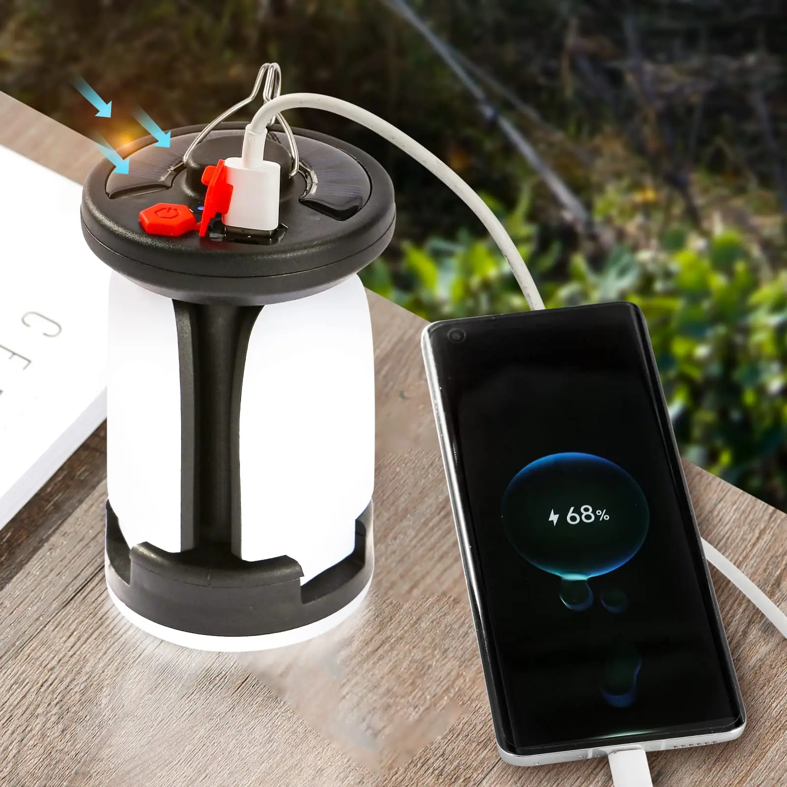 Solar LED Lantern Rechargeable Emergency Flashlight Portable Power Bank Foldable 6 Modes Tent Light for Outdoor Camping Fishing