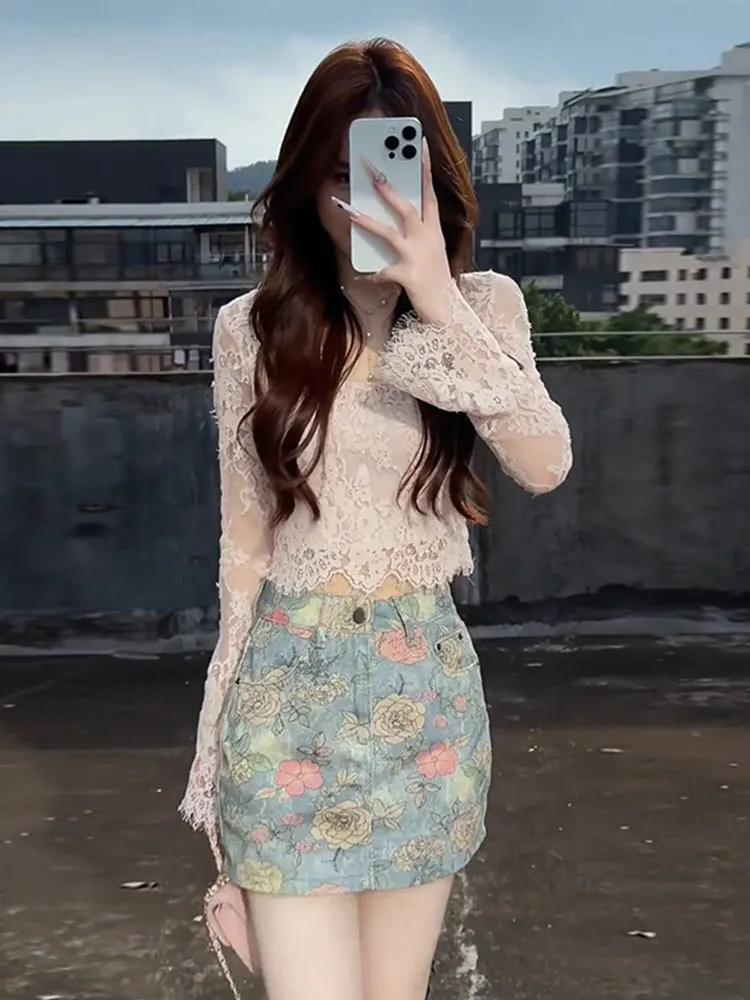 

High Waist Denim Skirt Women's Summer Faion Slimming A-Line Print Skirts Trendy Commute Sle Mid-Length Skirts