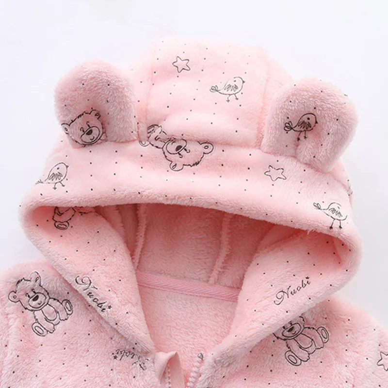 Winter Newborn Baby Bodysuit Flannel Hooded Children Girl Overalls Newborn One-piece Fleece Infant Romper Kids Playsuit Jumpsuit