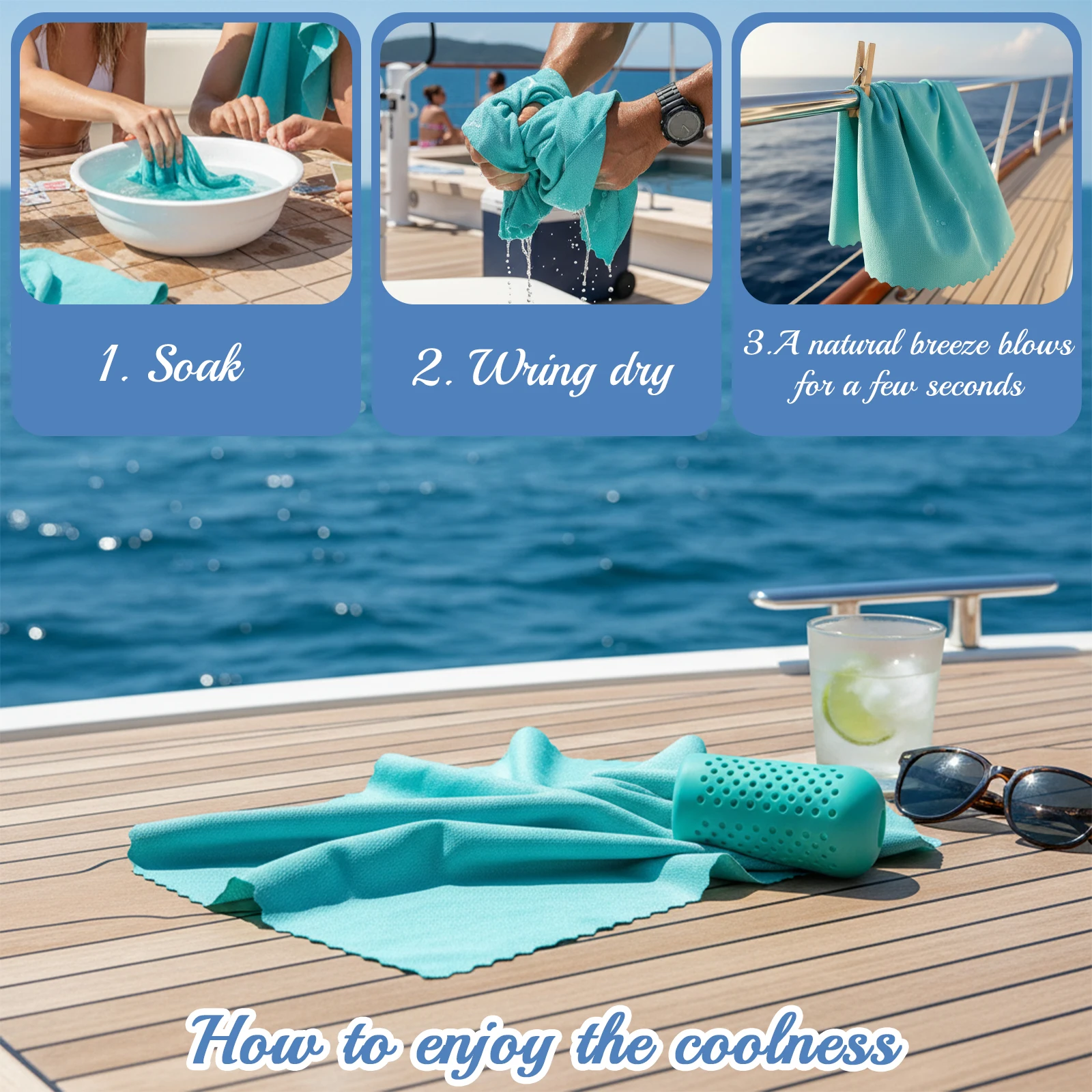 Cooling Towel with Silicone Storage Case, Instant Cool Microfiber Towel, Portable Cold Towel for Gym Workout Beach Camping Cycli