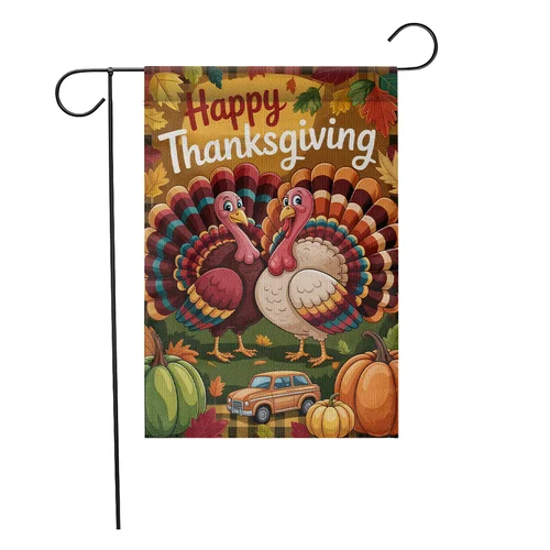 Happy Thanksgiving Garden Flag Double Turkey Fall Decor JJE DDI GGX