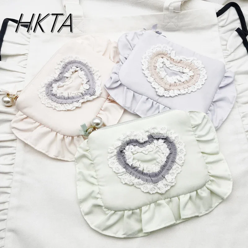 

Japanese Korean Girls Sweet Bag Love Lace Inlaid Lace Tissue Cosmetic Bag Fashion Small Lipstick Storage Bag Portable Small Bags