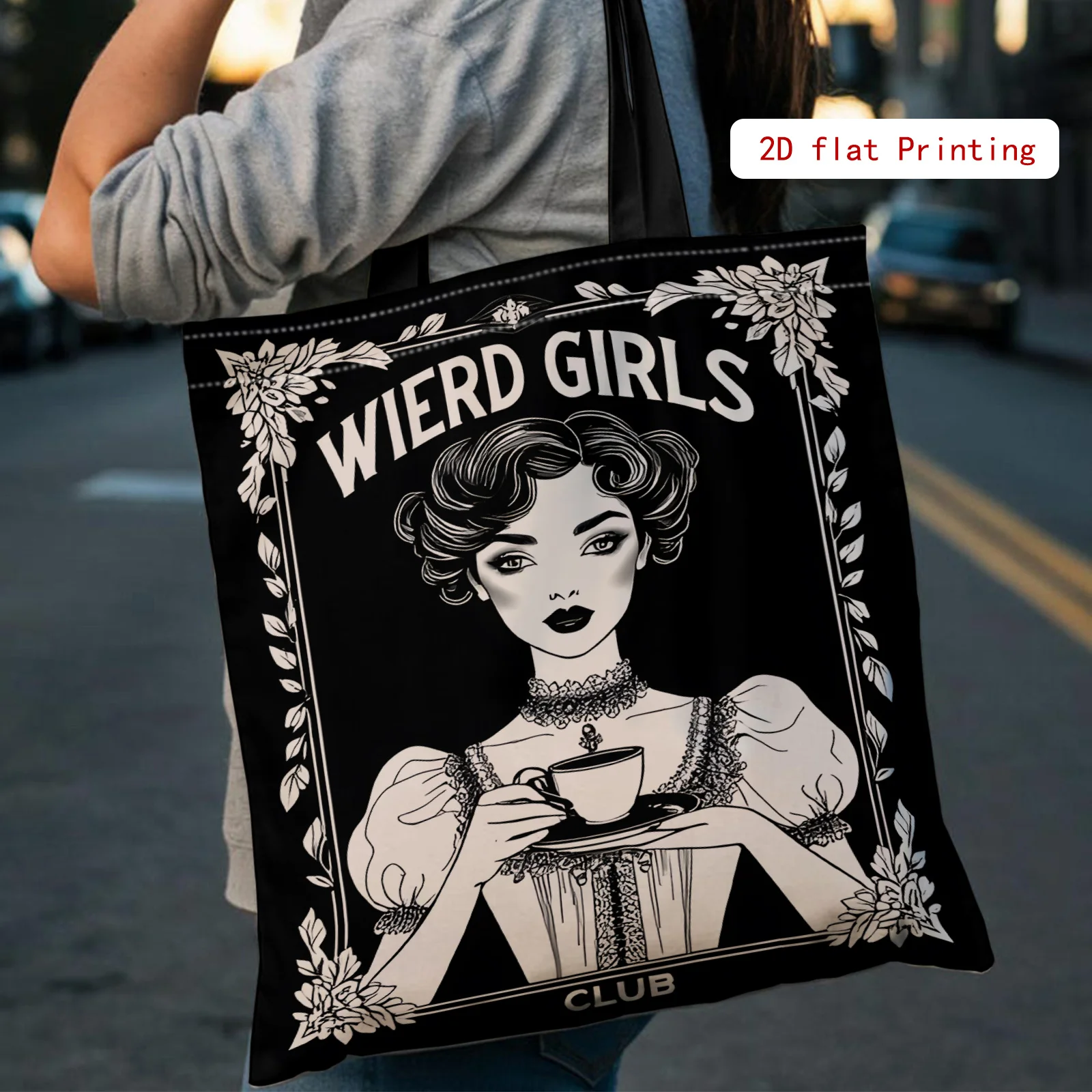 

1pc 2d Printed Wired Gilrs Handbag in Victorian Style Featuring a Club Badge Suitable Shopping Bags Women Shoulder Bag Handbag