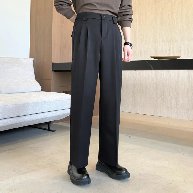 

Retro Coffee Colored Men's Straight Leg Pants High-End Lenzing Fabric Drapey Casual Trousers Faionable Urban Sle