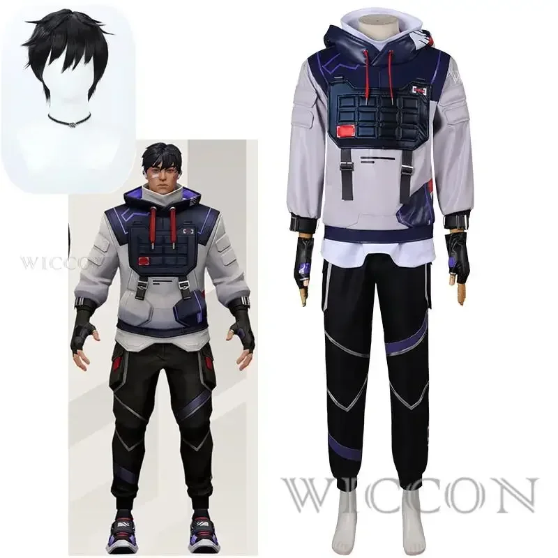 

Game Valorant ISO Cosplay Costume Wig Hooded Sweatshirt Pants Top Uniform Accessories Halloween Christmas Carnival Suit