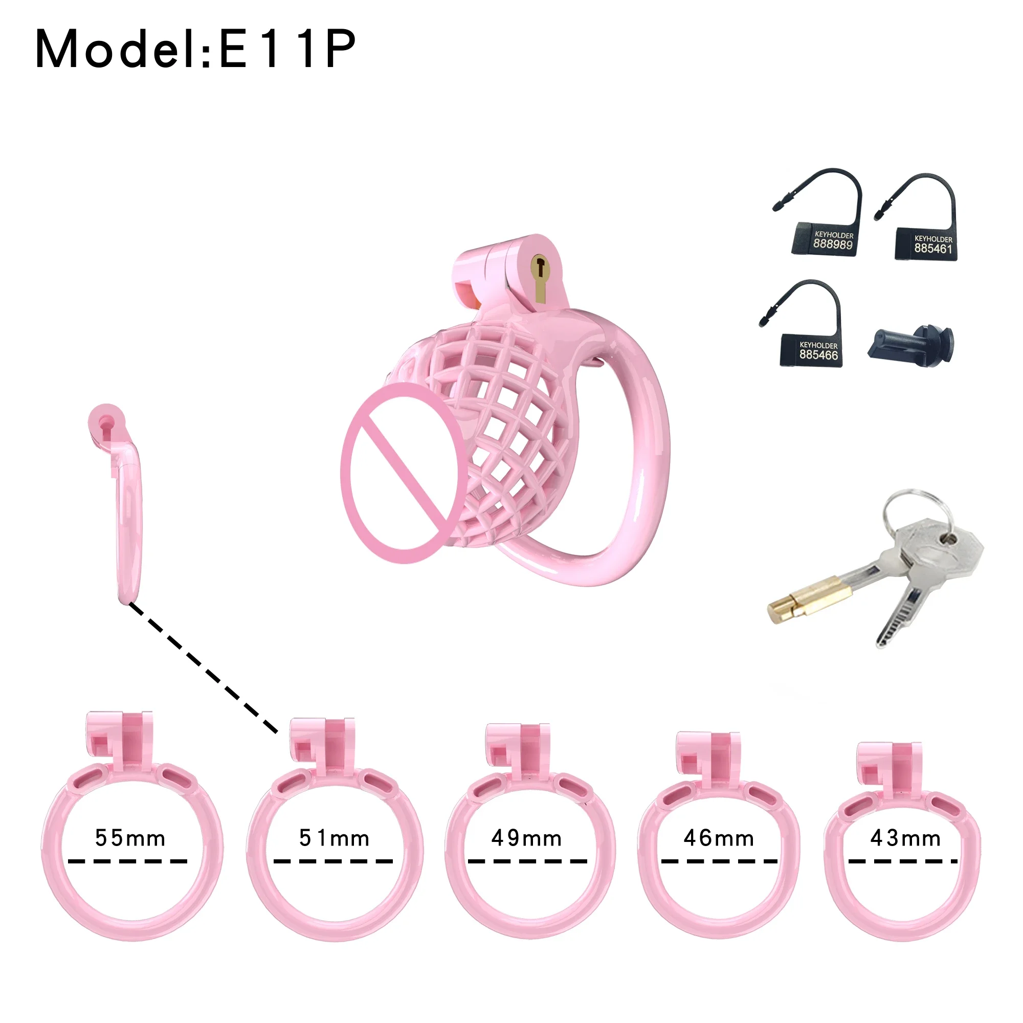 New Pink ABS Cobras Chastity Cage Faux Vagina Sissy CB Lock with 5 Size Base Penis Ring Cock Cage Erotic Sex Toys for Man Gay