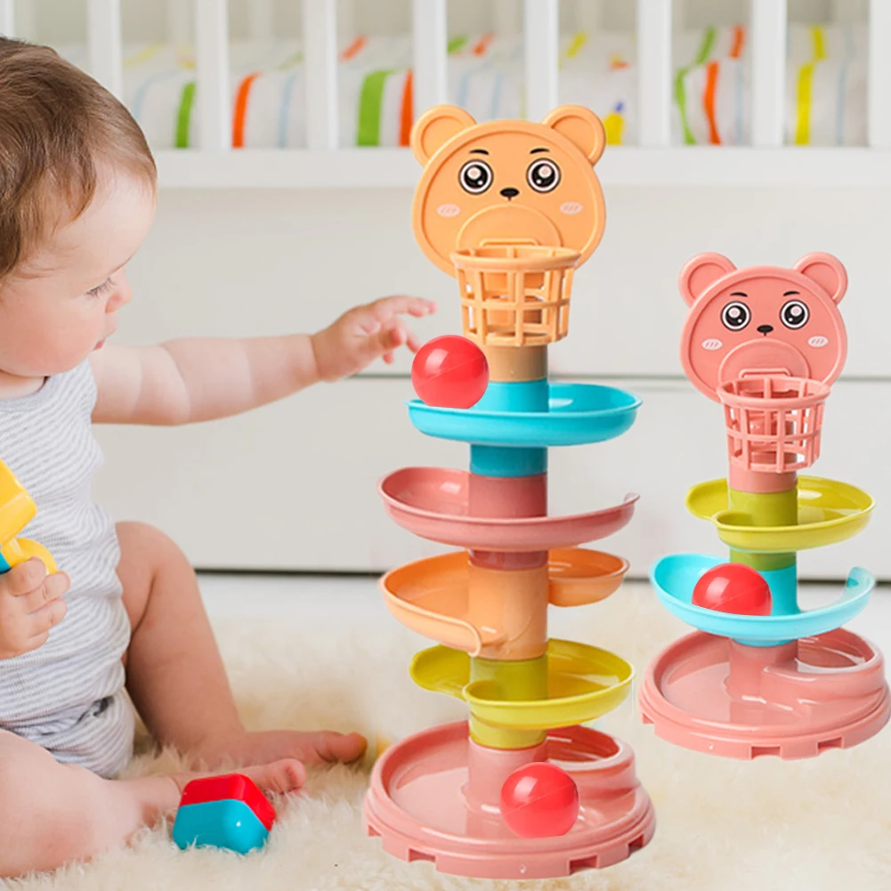 Baby Puzzle Kids Fun Track Turn Around 0-3 Years Old Track Rolling Ball Mental Sliding Ball Tower Early Education Assembling Toy