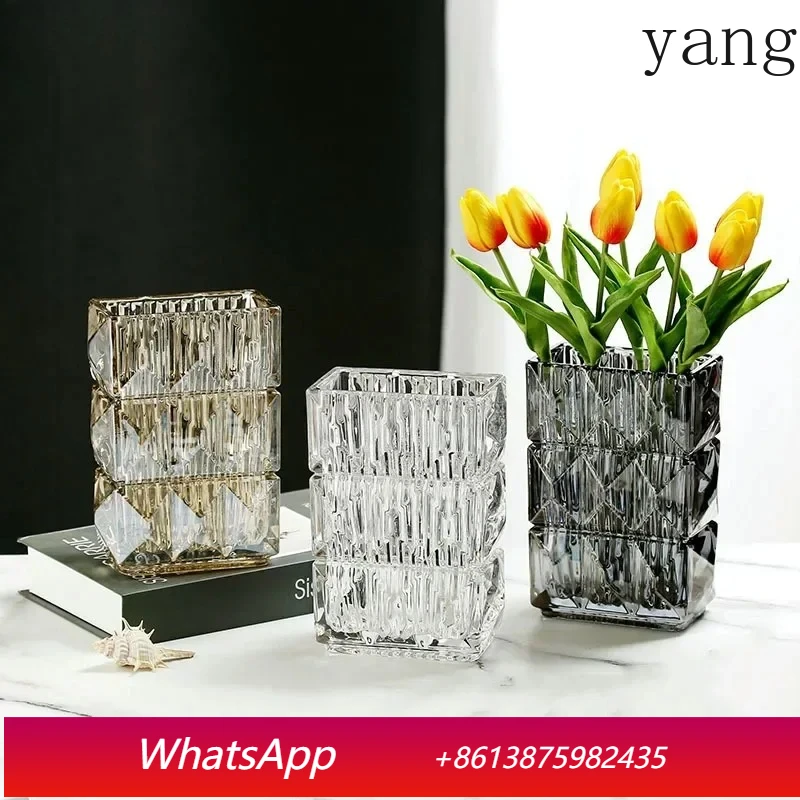 

Transparent crystal glass vase artificial flower decorative flower arrangement square vase