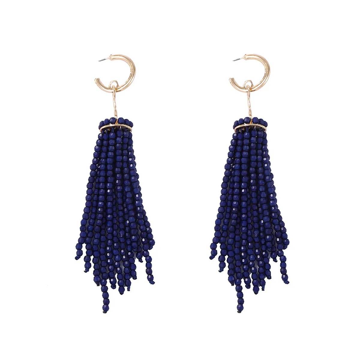 

ZAA Charm Women Jewelry Vintage Resin Beads Long Tassel Dangling C-Shape Stud Earrings Trend Summer Beach Party Accessories Gift
