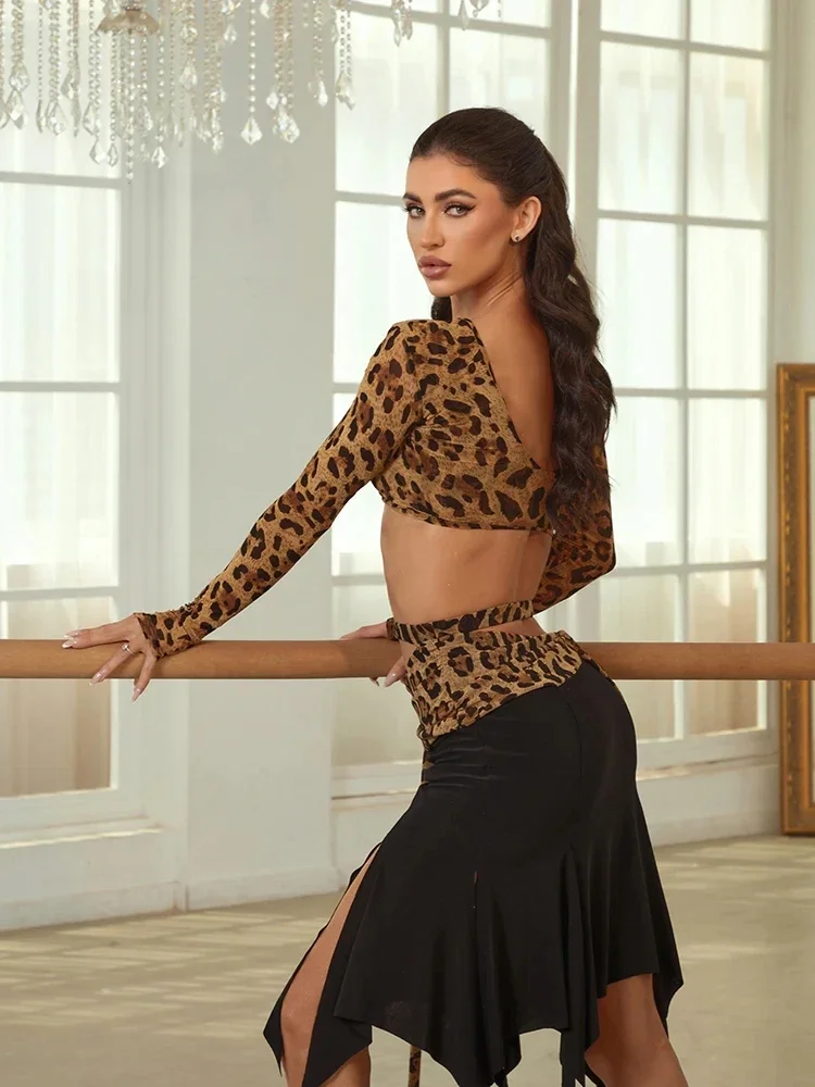 Jupe noire léopard de danse latine sexy, jupe folle
