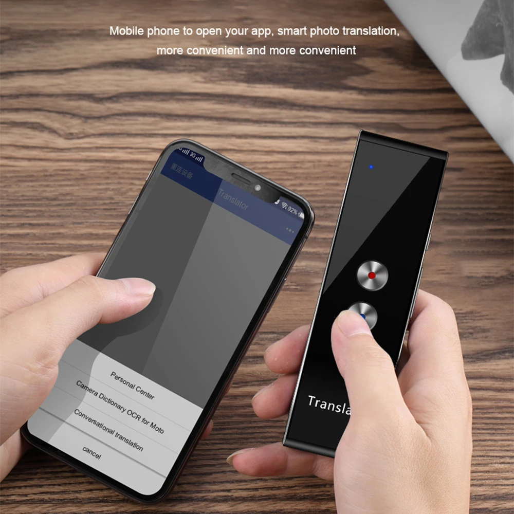 T8 مترجمات صوتية ذكية صغيرة محمولة 44 لغة في الوقت الحقيقي مترجم صوتي مترجم ذكي للسفر اللاسلكي
