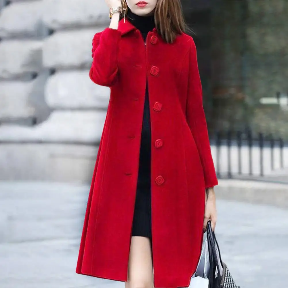 New Fashion British Solid Button Wool Coat Women Long Sleeve Jackets Woman Elegant Pocket Slim Outfit Mujer