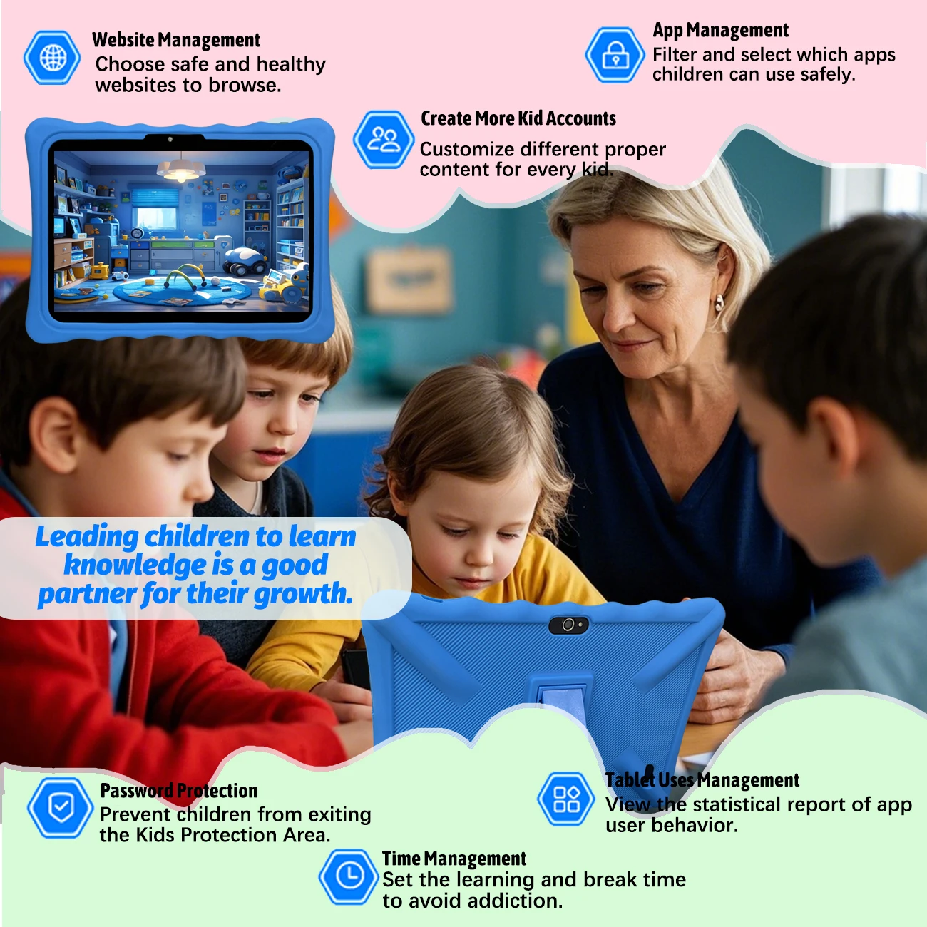 Más vendido 10. Tabletas para niños de 1 pulgada, sistemas Android, admite funciones Wifi y cámaras duales, funciones de control de padres, permitiendo tabletas para niños para clases en línea seguras, software de aprendizaje múltiple preinstalado, máquinas educativas y entretenimiento, elija dos colores, sin enchufe de configuración