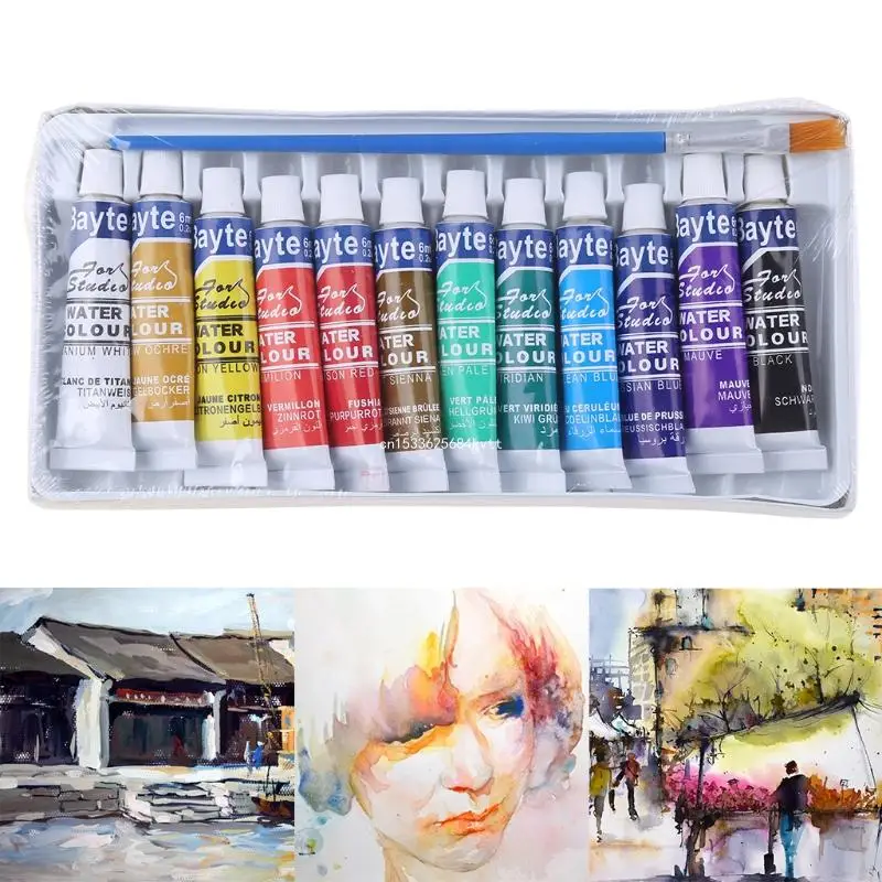 12 Colors Tubes 6ml Paint Tube Drawing Painting Watercolor Pigment Set With Brus Dropship