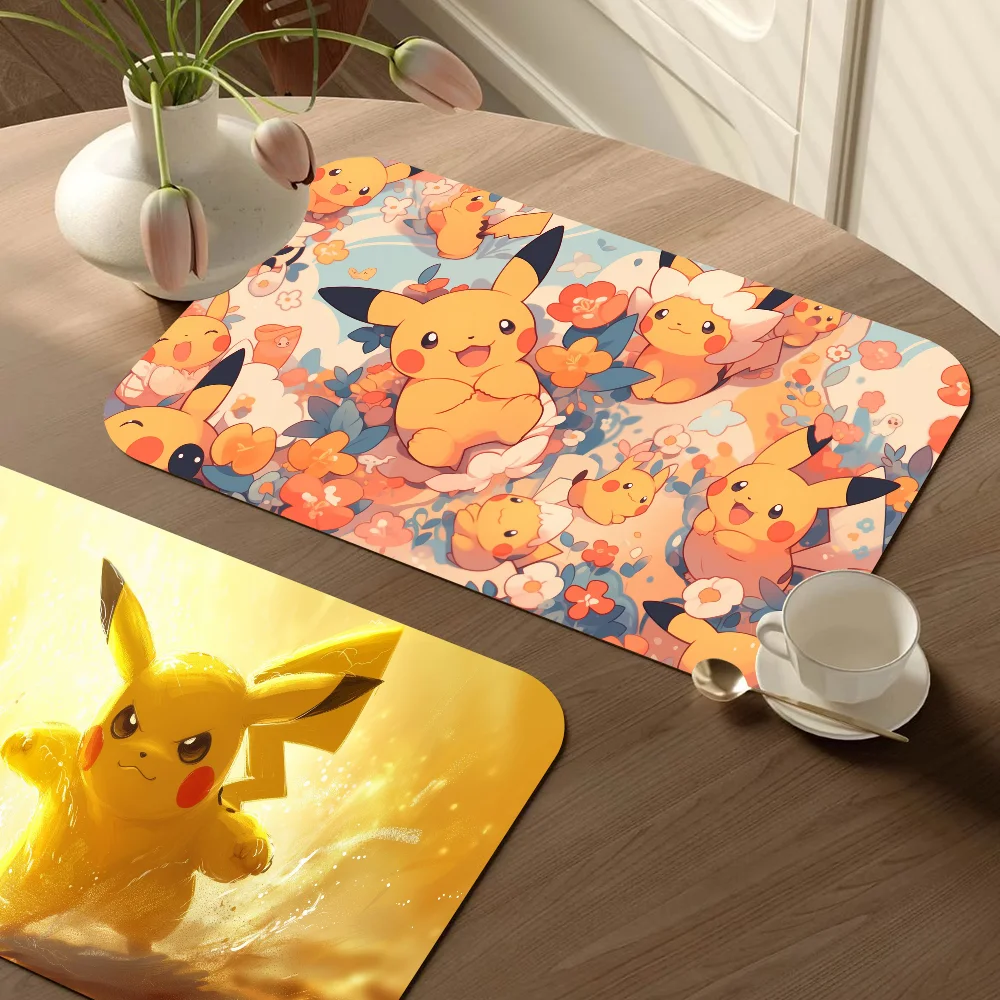 Amine P-Pokemons Kitchen Tableware Dish Drying Mats Desk Drain Pad Heat Resistant Counter Top Mat Non-slip Draining Placemat