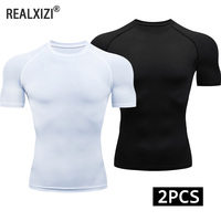 2-Piece Compression T Shirt Men Summer Sportswear Running T-shirt Elastic Quick Dry Sport Tops Athletic Gym Workout Shirts Men
