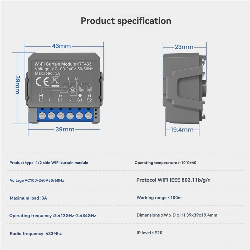 JABS-Tuya – Module de commutation de rideau intelligent Wifi, avec télécommande RF433, pour stores roulants, moteur, fonctionne avec Alexa Home Alice
