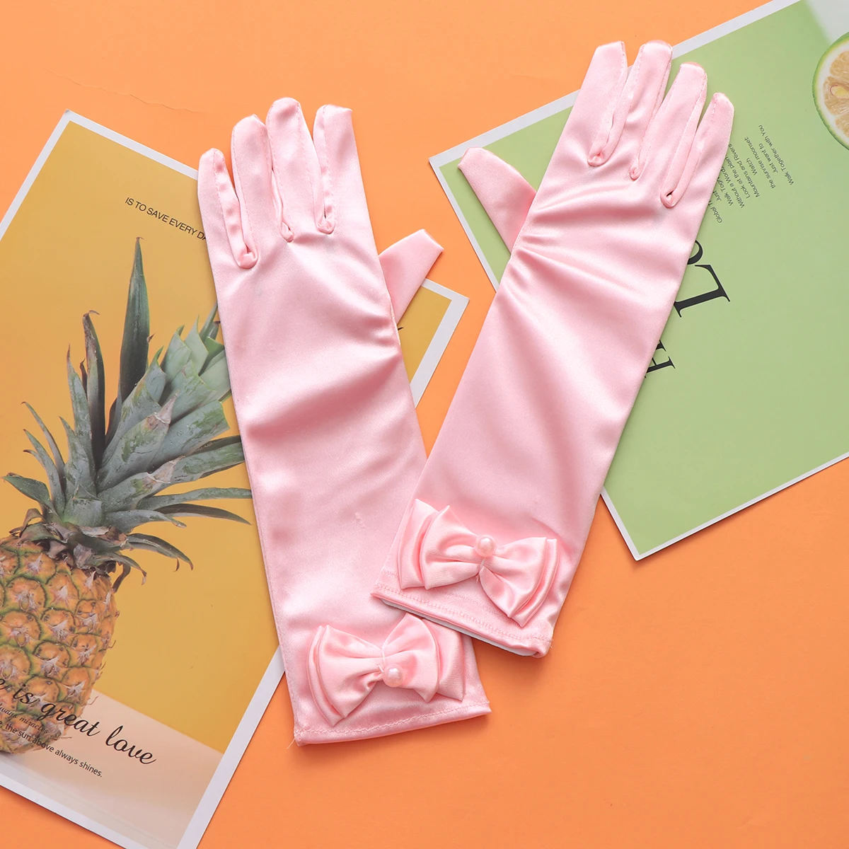 

1Pair Long Satin Flower Gloves Bowknot Dress Gloves One Size Fits Most for Church Wedding Halloween Prom Ball