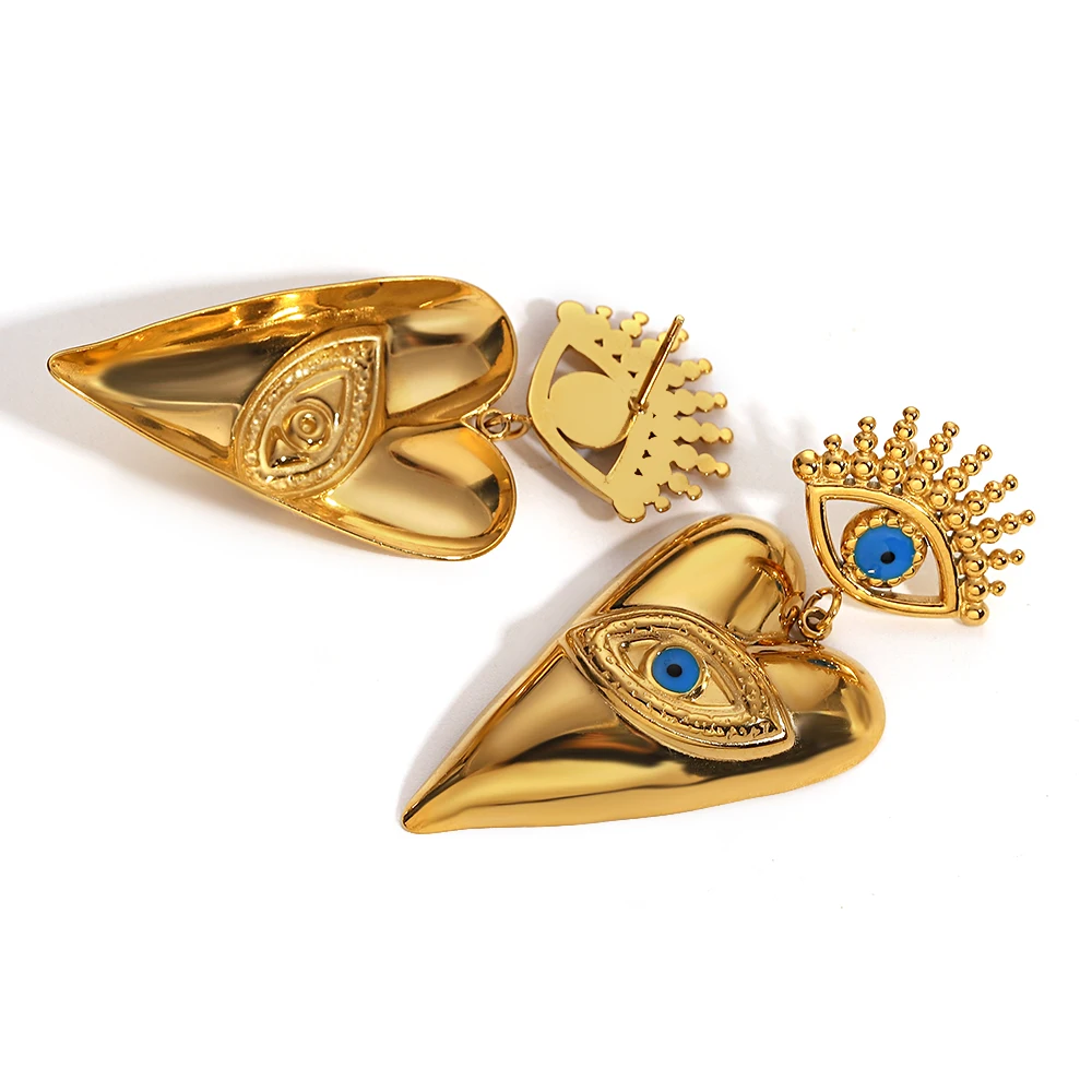 أقراط مطلية بالذهب للنساء ، الفولاذ المقاوم للصدأ ، المثلث ، القلب ، عين الشيطان ، الشخصية ، التبديد ، المجوهرات