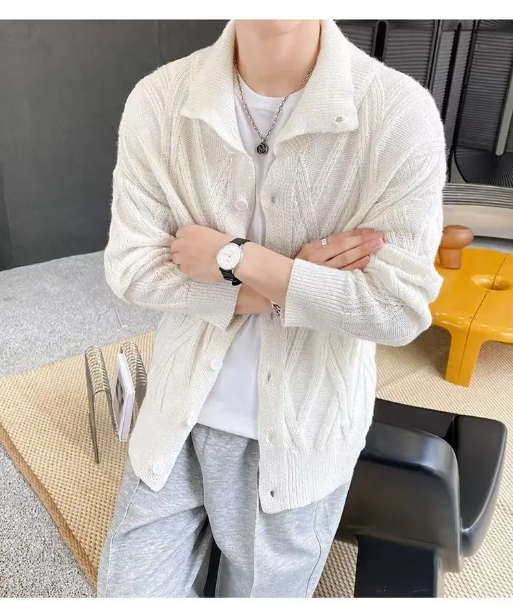 الياقة المدورة سترة الرجال الخريف الشتاء سميكة فضفاضة بلون سترة سترة دون الطقس الحار #4