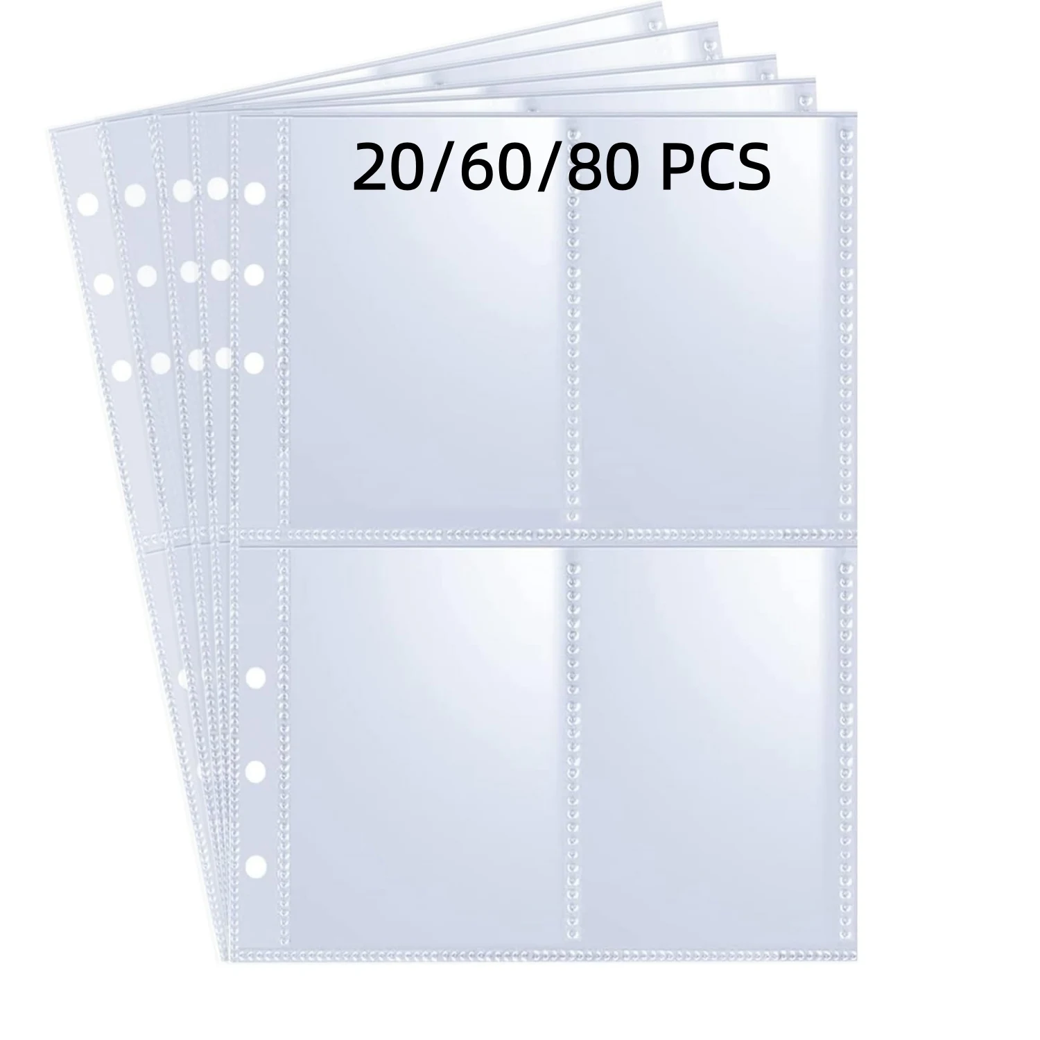 20/60/80PCS Pockets A5 Binder Card Sleeves Double Sided 4 Pocket Ultra Clear Trading for Game Trading Cards Collectibles
