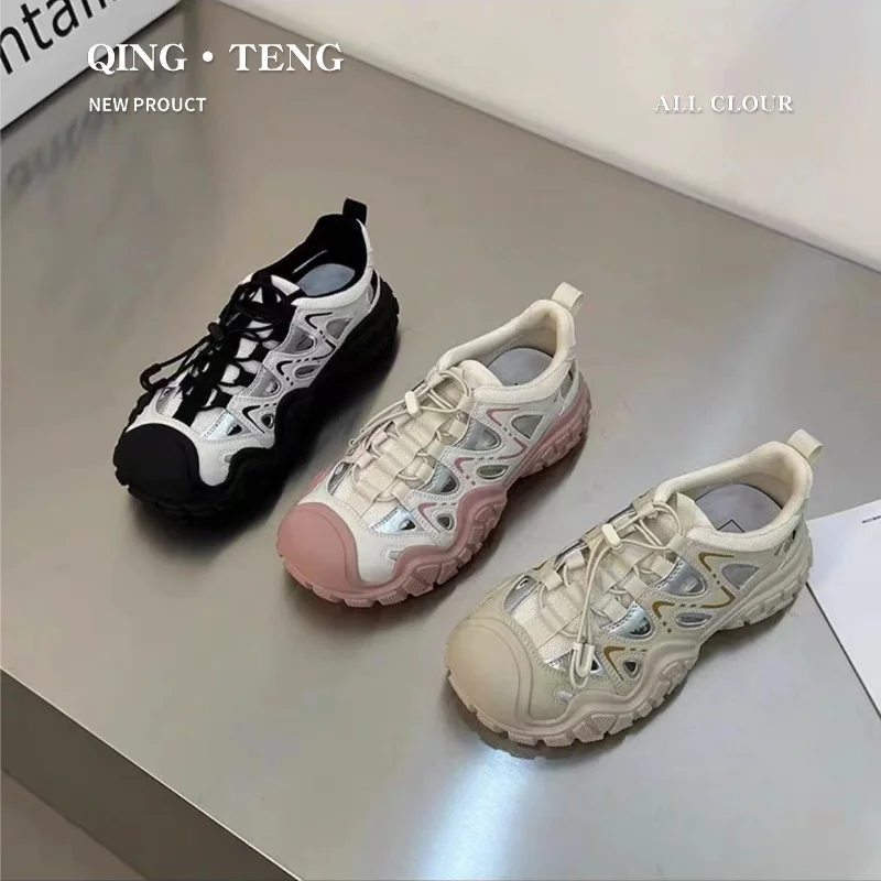 Fashion Outdoor Hollow Casual Shoes Women 2024 Summer New Ugly-Cute Shoes Running Sneaker Hiking Shoes Dad Shoes