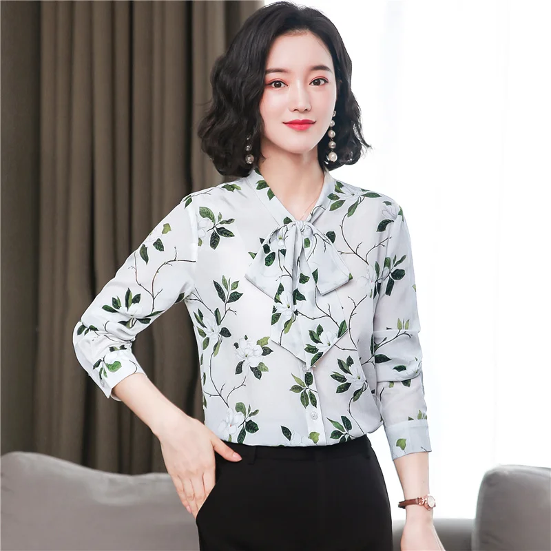 

Silk Shirt WomenLong Sleeve Printed Fashionable Stylish Ruffled Edge Spring N