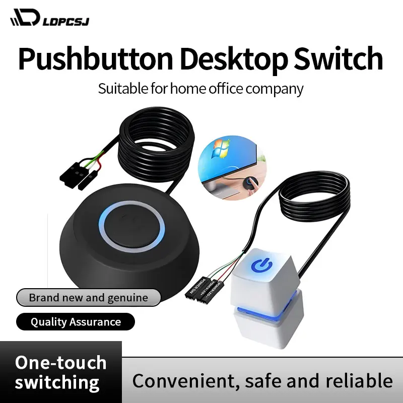 Ldpcsj Computer Desktop Switch 2m Led Lights Pc Motherboard External Boot Power On/Off Button Extension Cable for Home Office Co