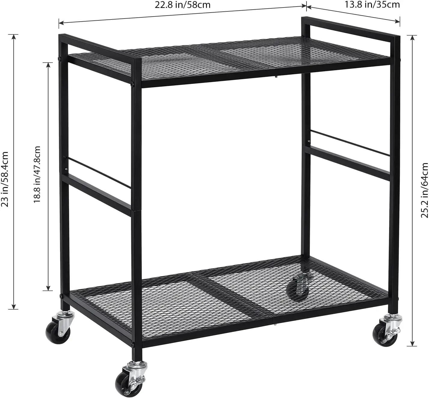 PC Tower Stand Metal Rolling Cart Holds 2 Tier Mobile Printer Stand with Storage Under Desk for Home & Office, Black