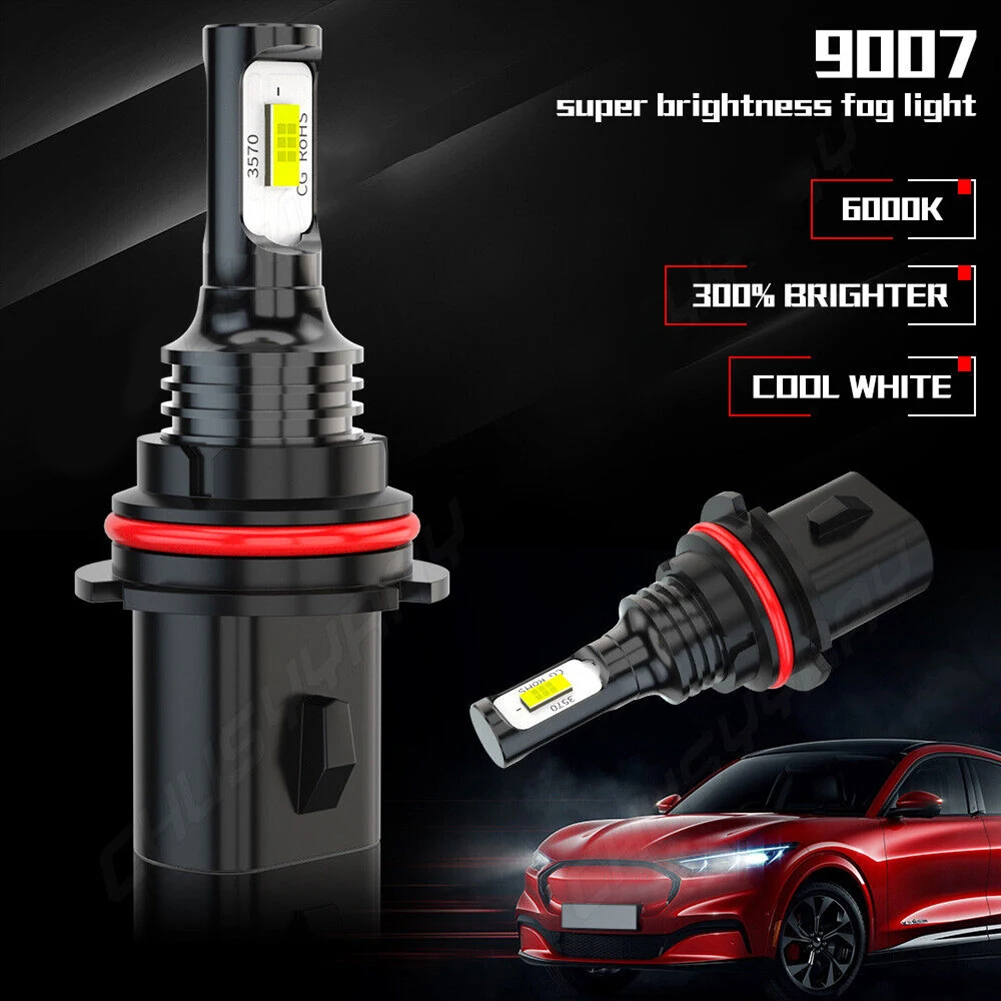 

2pcs 9007 HB5 CSP LED Headlight Bulbs Conversion Kit High Low Beam 6000K Super White 3200lm*2 Light Internal Control 9- 24V