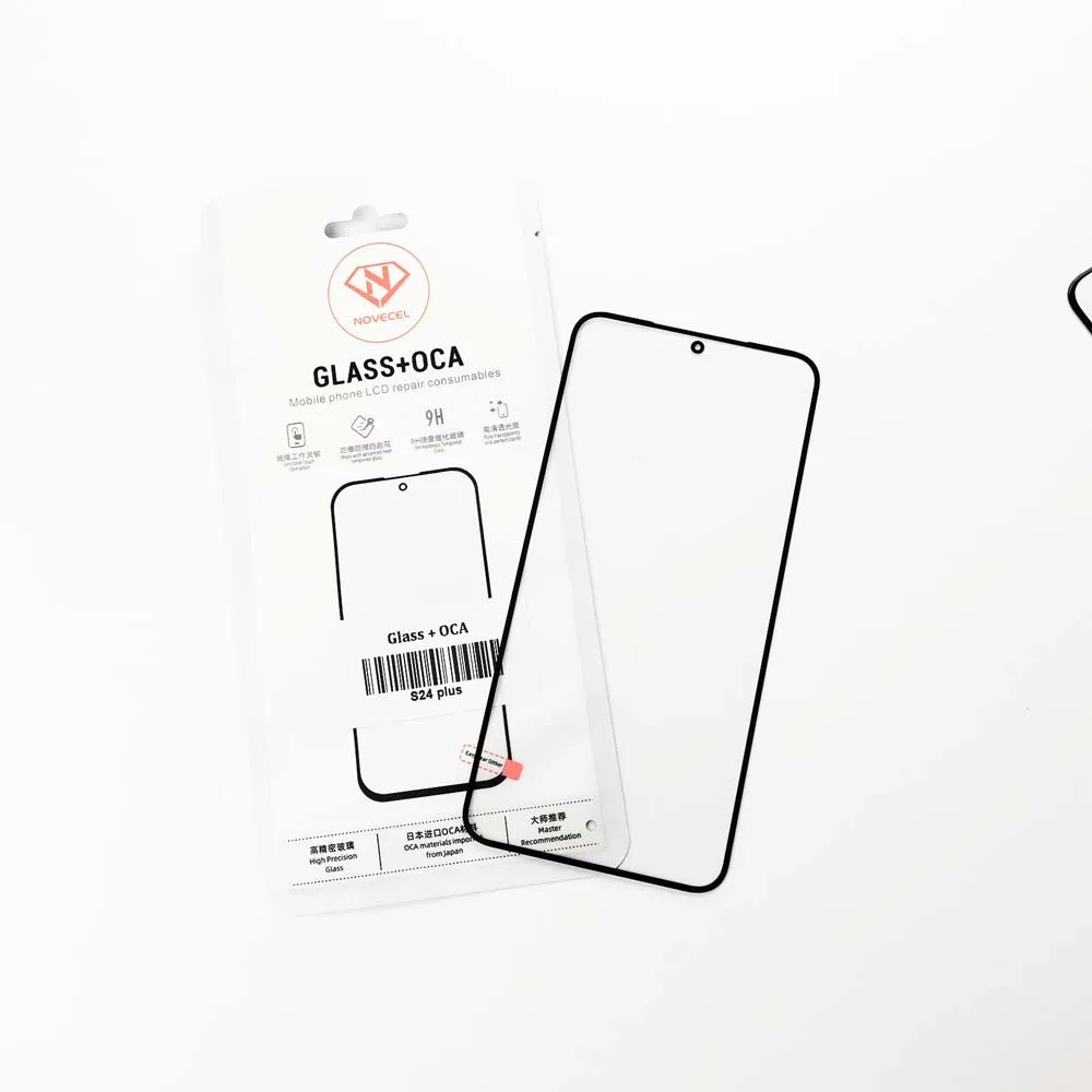 10PC S24FE NOVECEL เลนส์กระจกด้านหน้าหน้าจอสัมผัสแผง OCA สําหรับ Samsung S25 S24E S20FE S22 S23 S24 + S24U A06 A15 A35 A55 S21