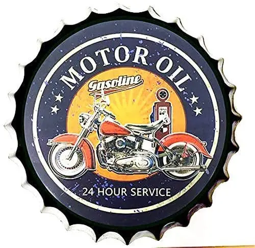 

Modern Vintage Metal Tin Signs Bottle Cap Motor Oil 24 Hour Service ! Wall Plaque Poster Cafe Bar Pub Beer Club