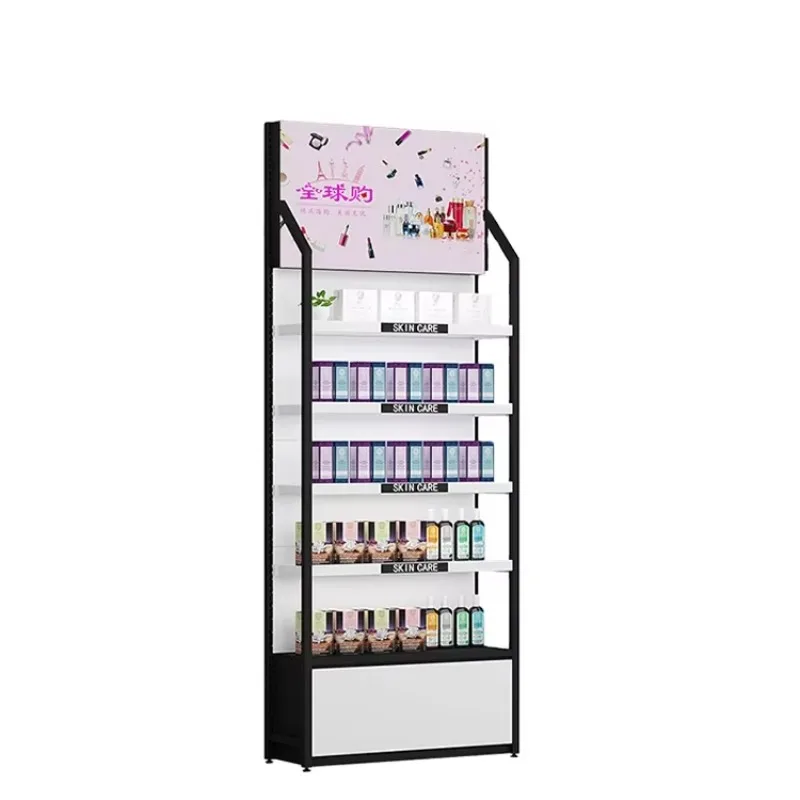 Fancy Metal Cosmetic Products Cabinet Retail Cosmetics Display Stand Storage with Light