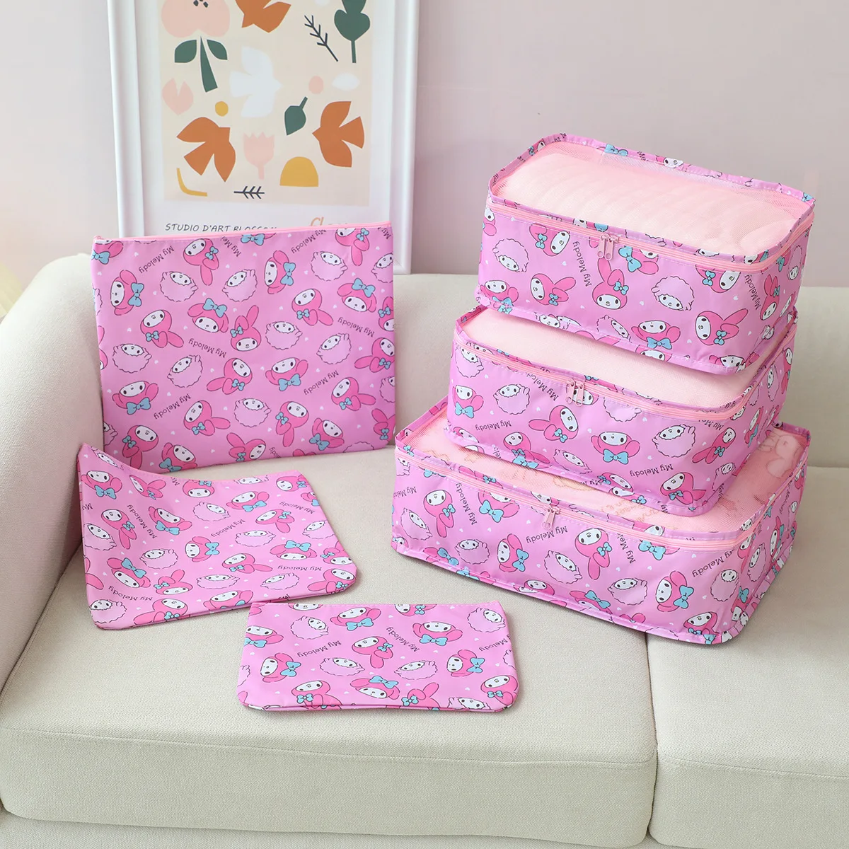 

6PCS Underwear Cosmetic Bag Sanrio hello kitty Kuromi Travel Luggage Sorting Storage Bag Handbag