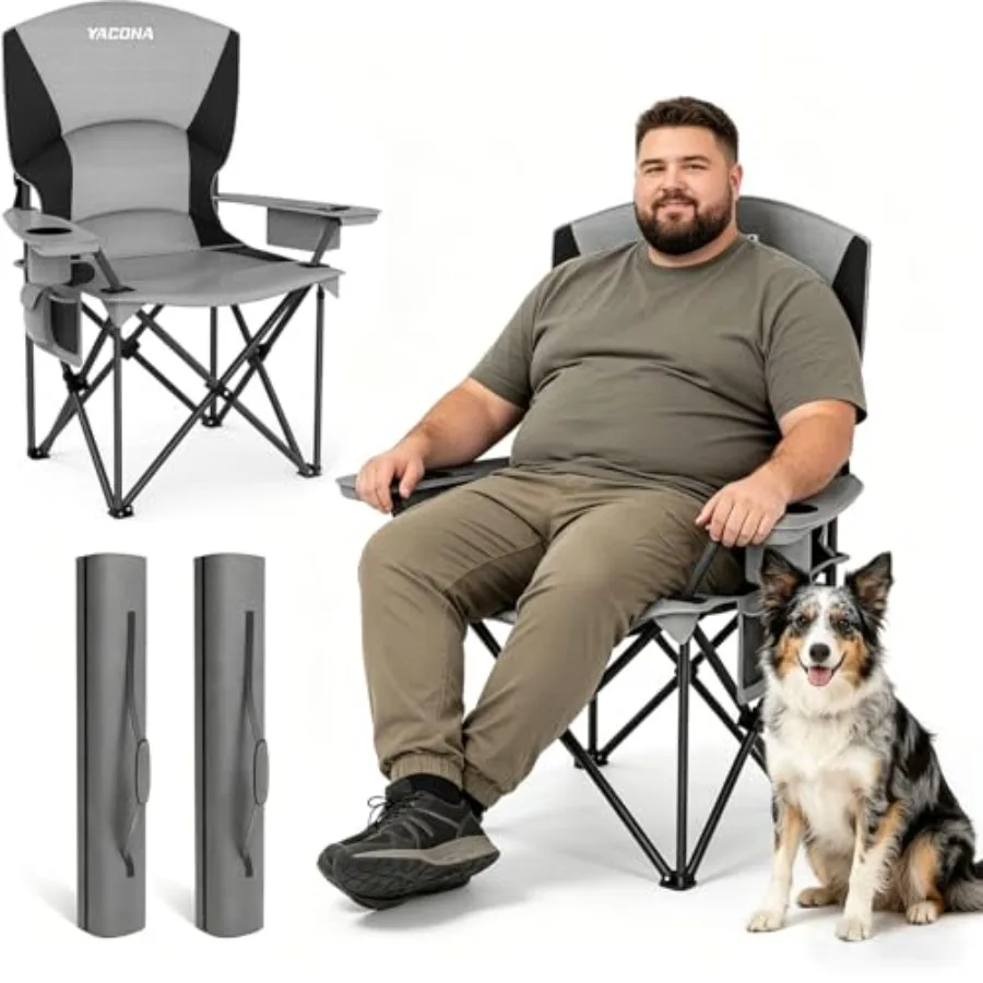 

Oversized Camping Chairs 2 Pack - 450lbs Support Folding Camping Chair for Adults w/Padded Back and Arm Sport Chairs Cup Holder