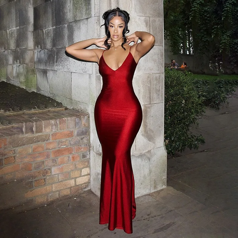 

2025 Summer New Deep V Halter Suspender Maxi Dress Women Backless Pleated Party Dresses Vestito Plus Size 9XL 8XL 7XL 6XL XXXXXL