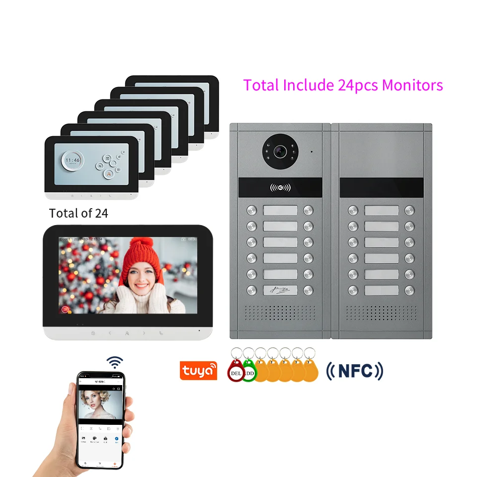 2-24 وحدة شقق الاتصال الداخلي السكني RFID NFC فتح Tuya 2.4G/5G جرس باب واي فاي AHD 1080P نظام هاتف باب الفيديو #2