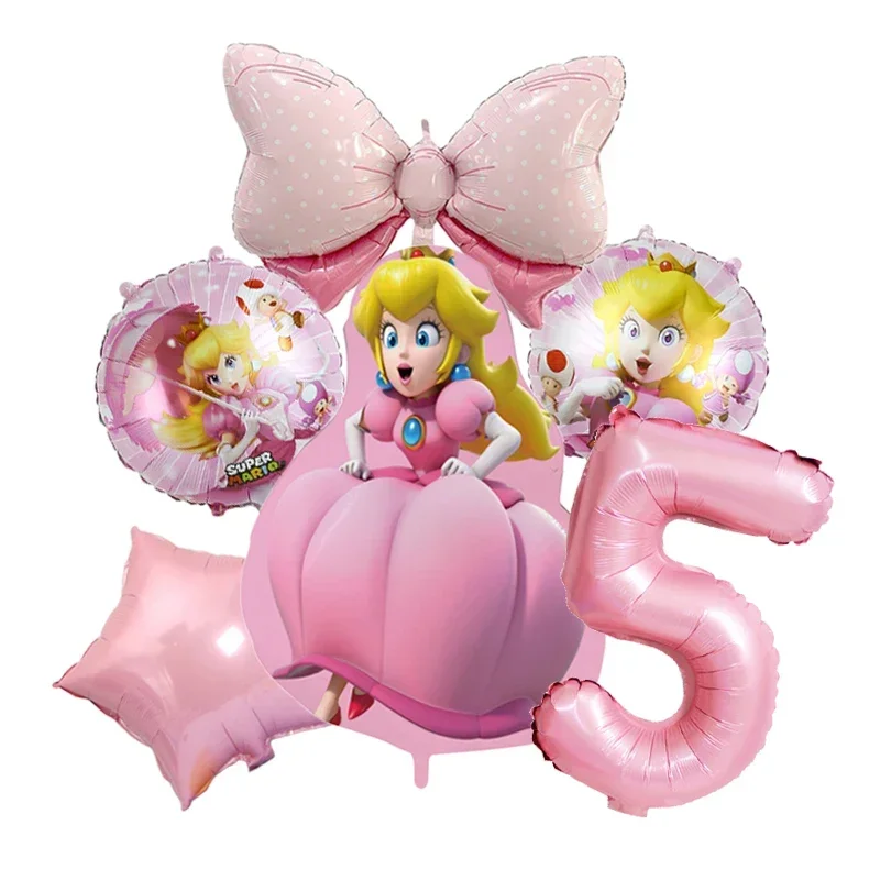 Super Mario Aluminum Foil Balloon Luigi Cartoon Character Peach Princess Pink Balloon Birthday Party Photo Background Decoration