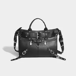 JIOMAY Women Black Goth Bag 2024 Fashion Woman Ladies Moto and Biker Style Shoulder Bag Rivet Belt Large Capacity Tote Bag
