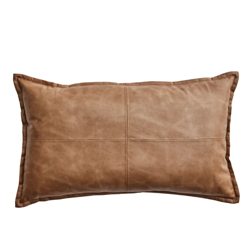 

NEW (2 pack) 14" x 24" Beige Vegan Leather Decorative Pillow