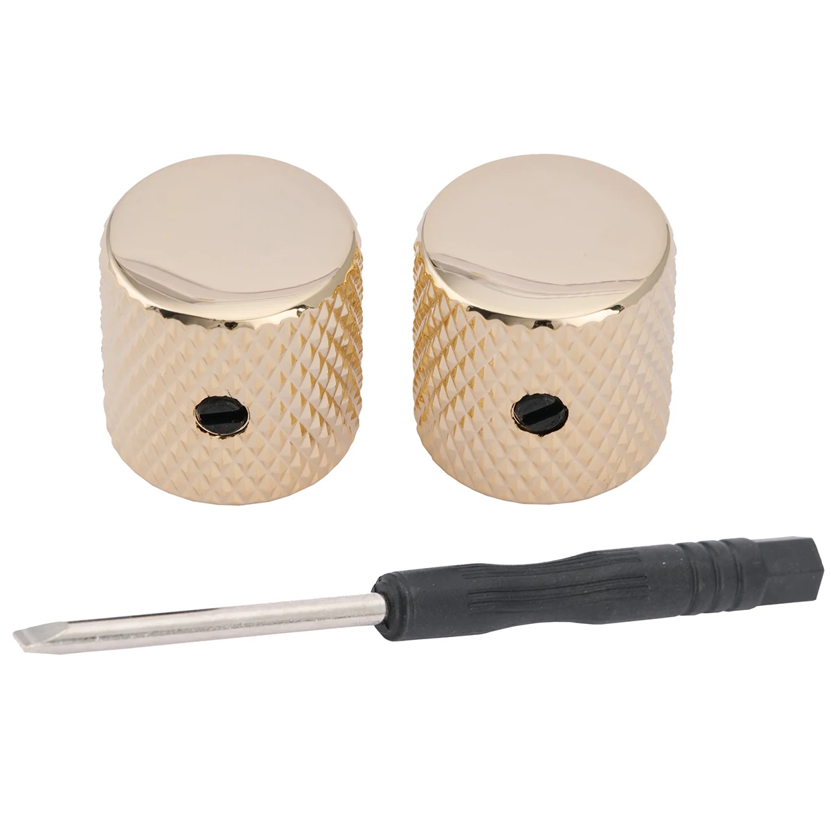 Musiclily Pro 6mm Steel Knurled Flat Top Barrel Knobs with Set Screw for Telecaster Guitar or Precision Bass, Gold (Set of 2)