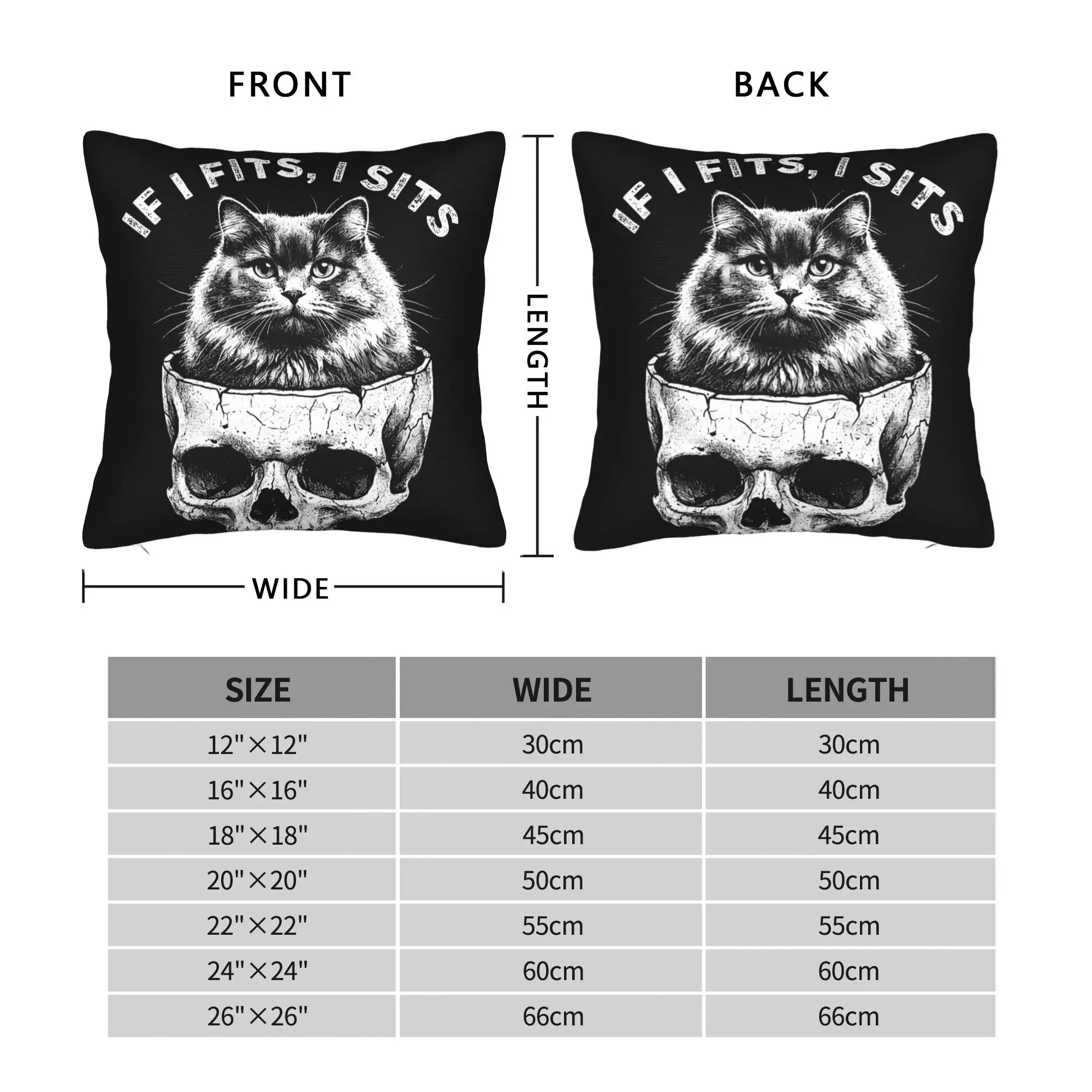 If I Fits I Sits Black Cat Skull Gothic Dark Humor Pillow Cover  Soft Cushion Cover Novelty Pillow Case For Sofa Car Home Decor